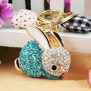 Rhinestone Bunny Key Ring Blue